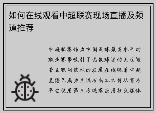 如何在线观看中超联赛现场直播及频道推荐